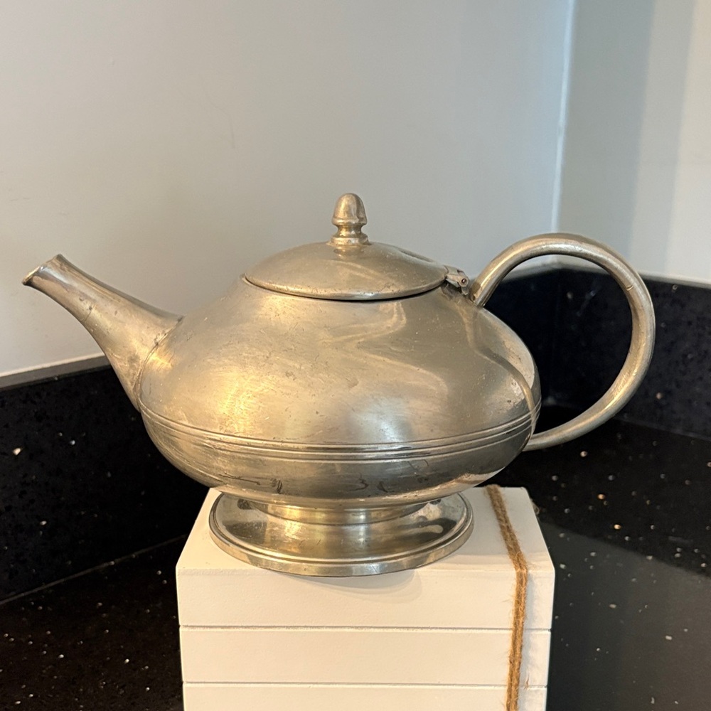Distressed Vintage Pewter Metallic Silver Teapot Rustic Farmhouse Shabby Chic